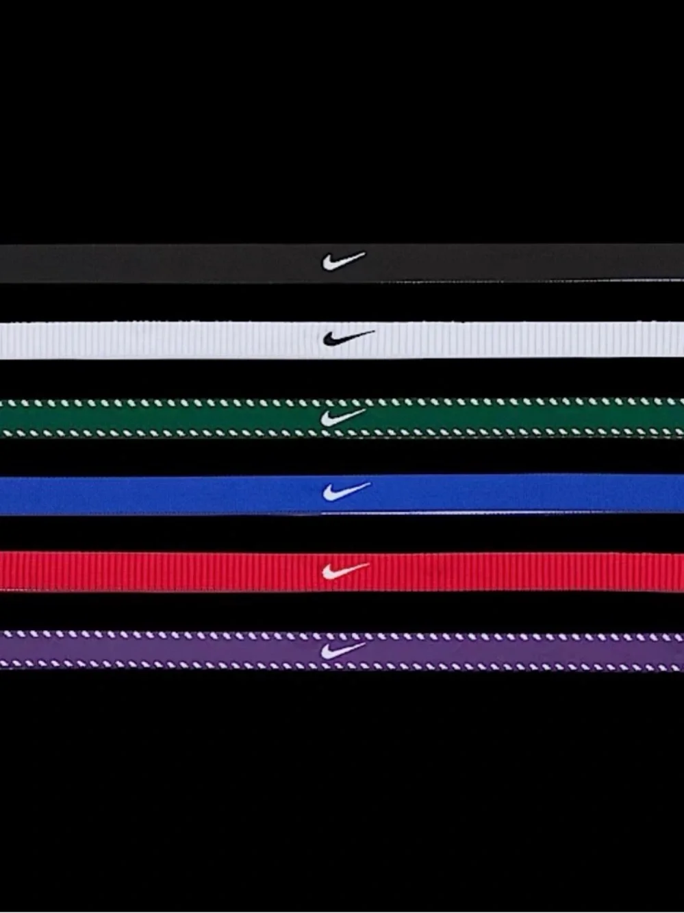 Nike Unisex Elastic Headband Set in Black, White, Green, Blue, Red, Purple